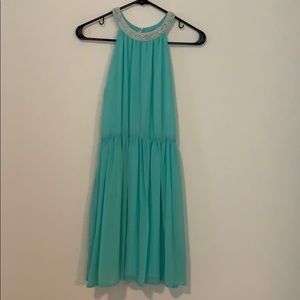 Sea Foam Green Dress with Beaded Neckline